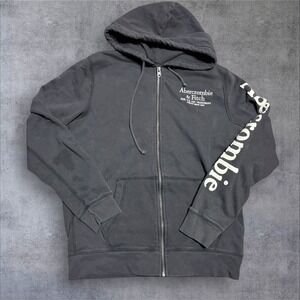 Y2K Abercrombie‎ & Fitch Navy Black Zip Up Hoodie Large Spellout